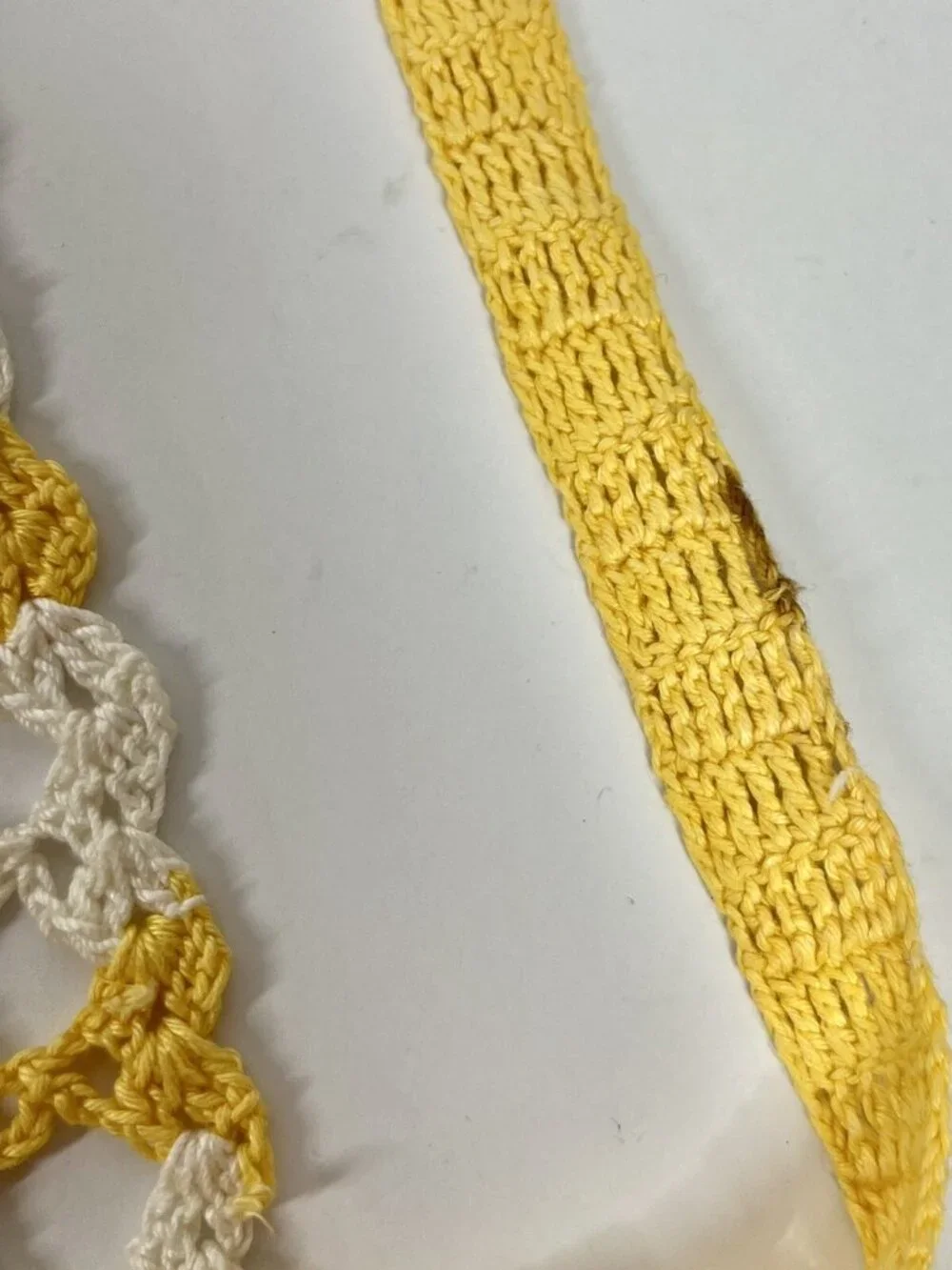 Vintage Crochet Half Apron Yellow Ivory Chevron Stripe Tie Back Halter Top